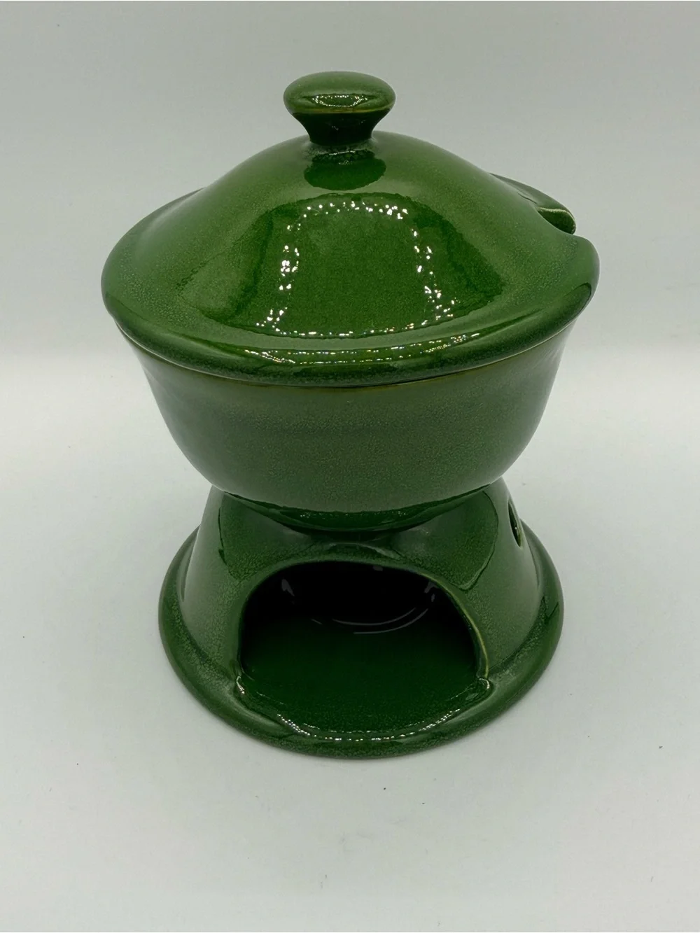Vintage Pottery Barn Sausalito Green Stoneware Butter Warmer Set Portugal